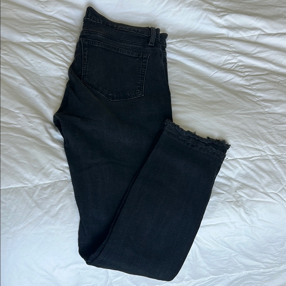 LOFT Black Ankle Cropped Jeans with Frayed Hem